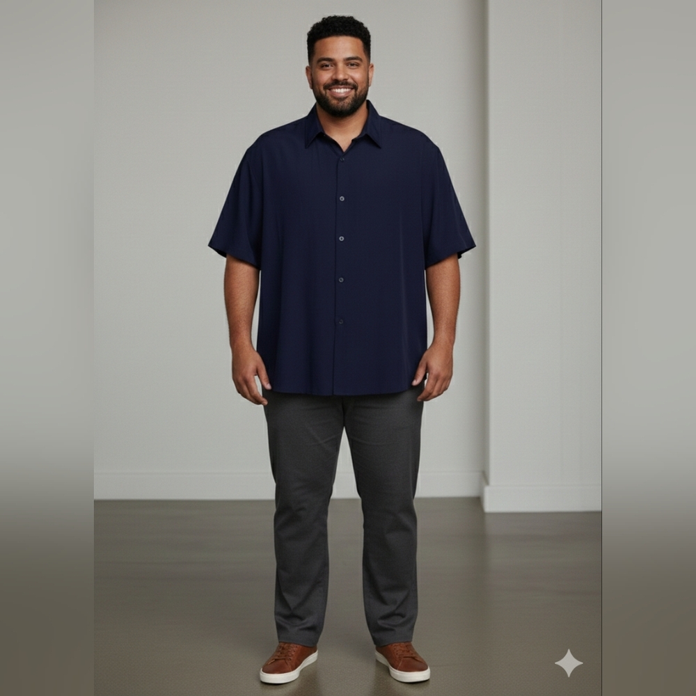Oscar Misa Men's NWT Navy Blue Short Sleeve Dress Shirt Size XL